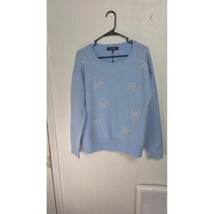 Chloe + Jasmine Bow Pearl Sweater Womens L Cerulean Blue New With Tags